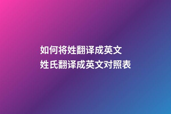 如何将姓翻译成英文 姓氏翻译成英文对照表